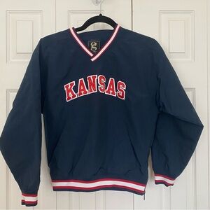 NCAA Kansas Jayhawks Windbreaker Jacket Youth Large Navy Pullover Pockets Gear